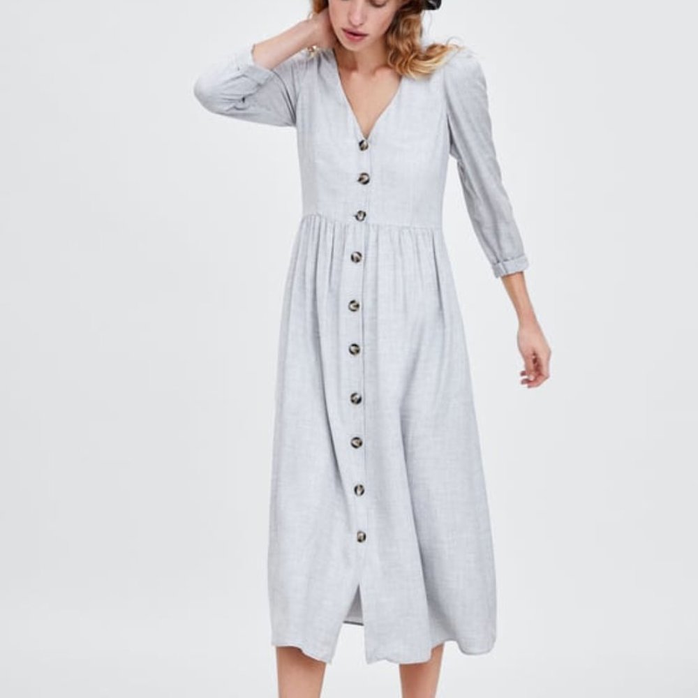Zara Grey Button Down Dress
